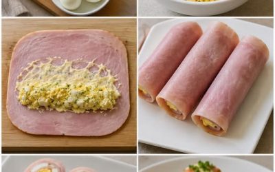 Roulés de Jambon Farcis aux Œufs Mimosa et Sauce Crémeuse