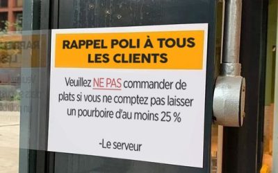 Ce serveur exige que les clients donnent au moins 20 % de pourboires