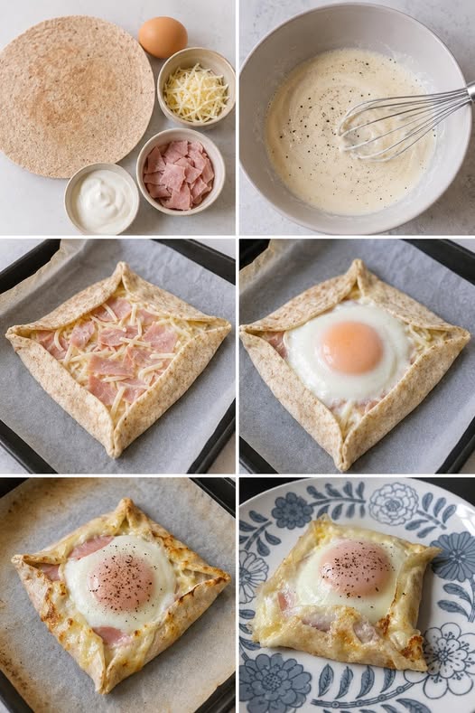 Tortilla Garnie au Jambon, Fromage et Œuf au Four