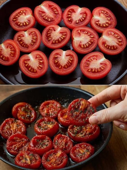 Je ne les fais plus cuire au four : depuis que je les fais comme ça à la poêle, les tomates rôties disparaissent en un éclair.